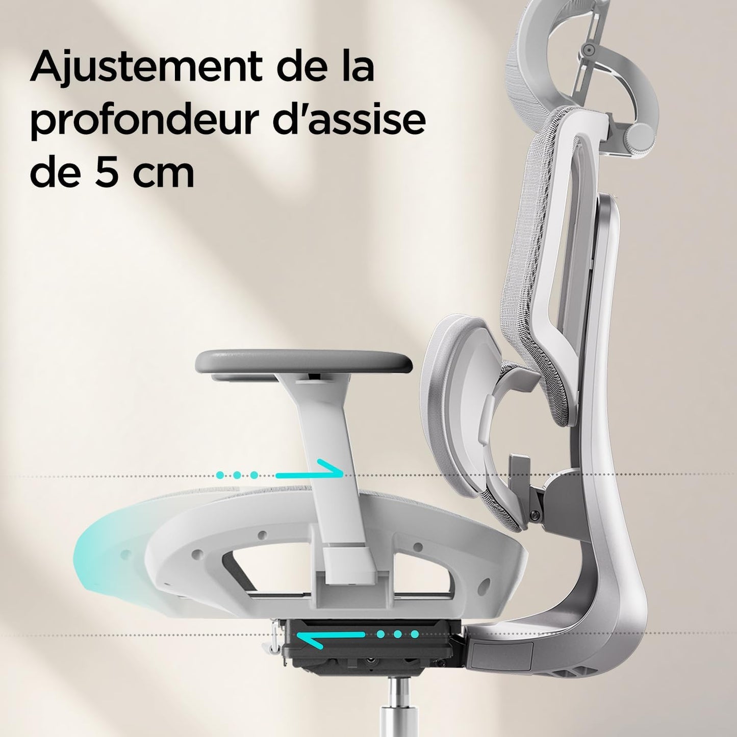 Hbada E3 Air fauteuil bureau ergonomique, 3 zones, accoudoirs/appui 3D, gris