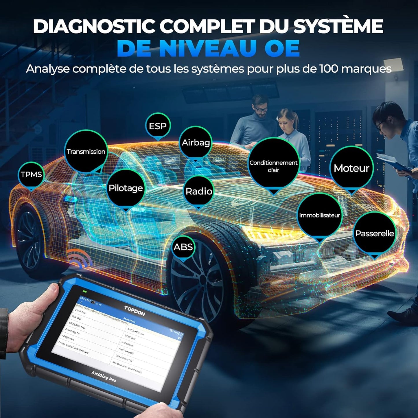 TOPDON ArtiDiag Pro valise diagnostic auto, 100 marques, 35+ services, codage ECU
