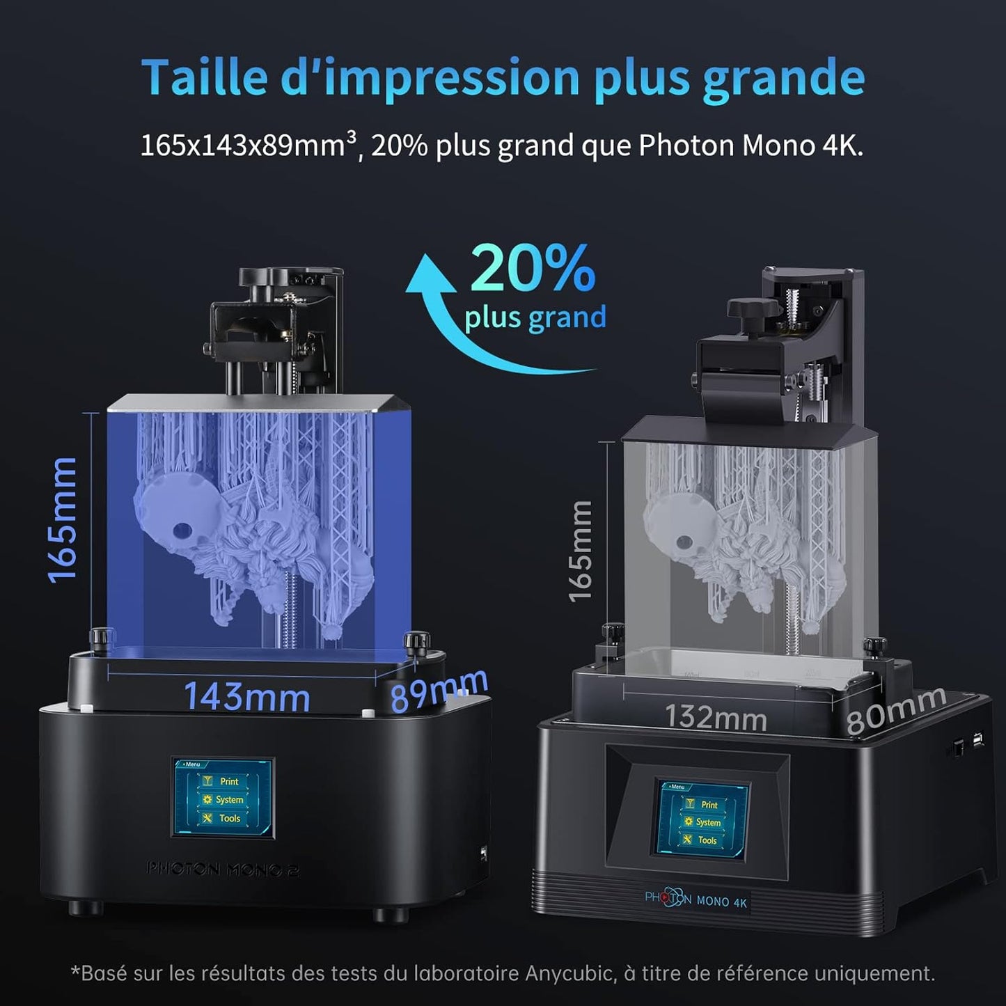 ANYCUBIC Photon Mono 2 imprimante 3D résine 4K, débutants, 143×89×165mm