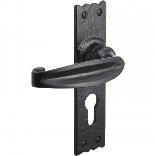 Poignées de porte en fer noir 158 x 38 mm, style cottage vintage antique, avec serrure à levier, style européen pour salle de bain