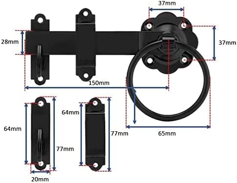 Kit de fixation pour portail latéral de jardin, 3 charnières en T, loquet à anneau, jeu de boulons Brenton, NOIR