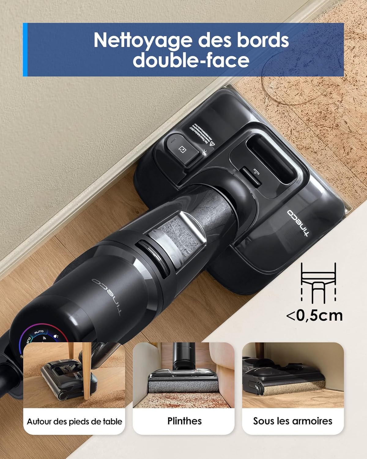 Tineco Floor One S7 Stretch aspirateur laveur, anti-emmêlage, 50min, auto-nettoyage