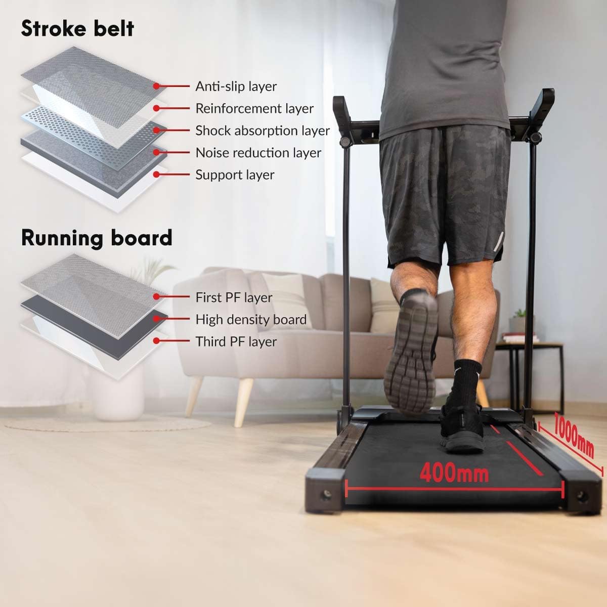 FITFIU MC-160 tapis de course/marche 2-en-1, Bluetooth, app, compact