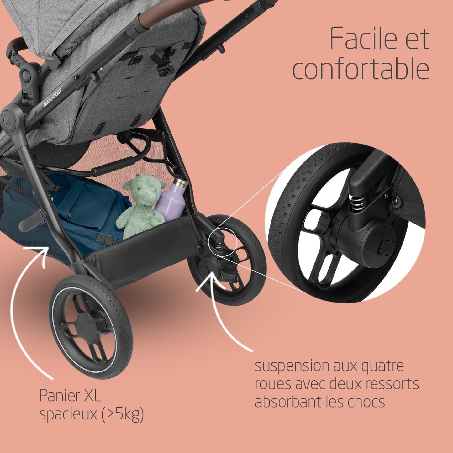 Maxi-Cosi Zelia S poussette 3-en-1 + base ISOFIX FamilyFix, 0–4 ans, gris