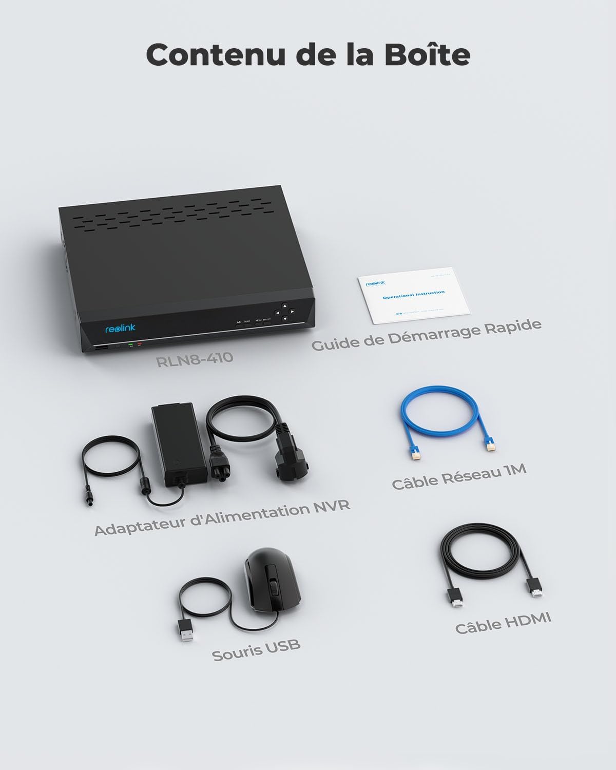 Reolink RLN8-410 NVR 4K 8 canaux + HDD 2TO, compatible 4MP–16MP caméras
