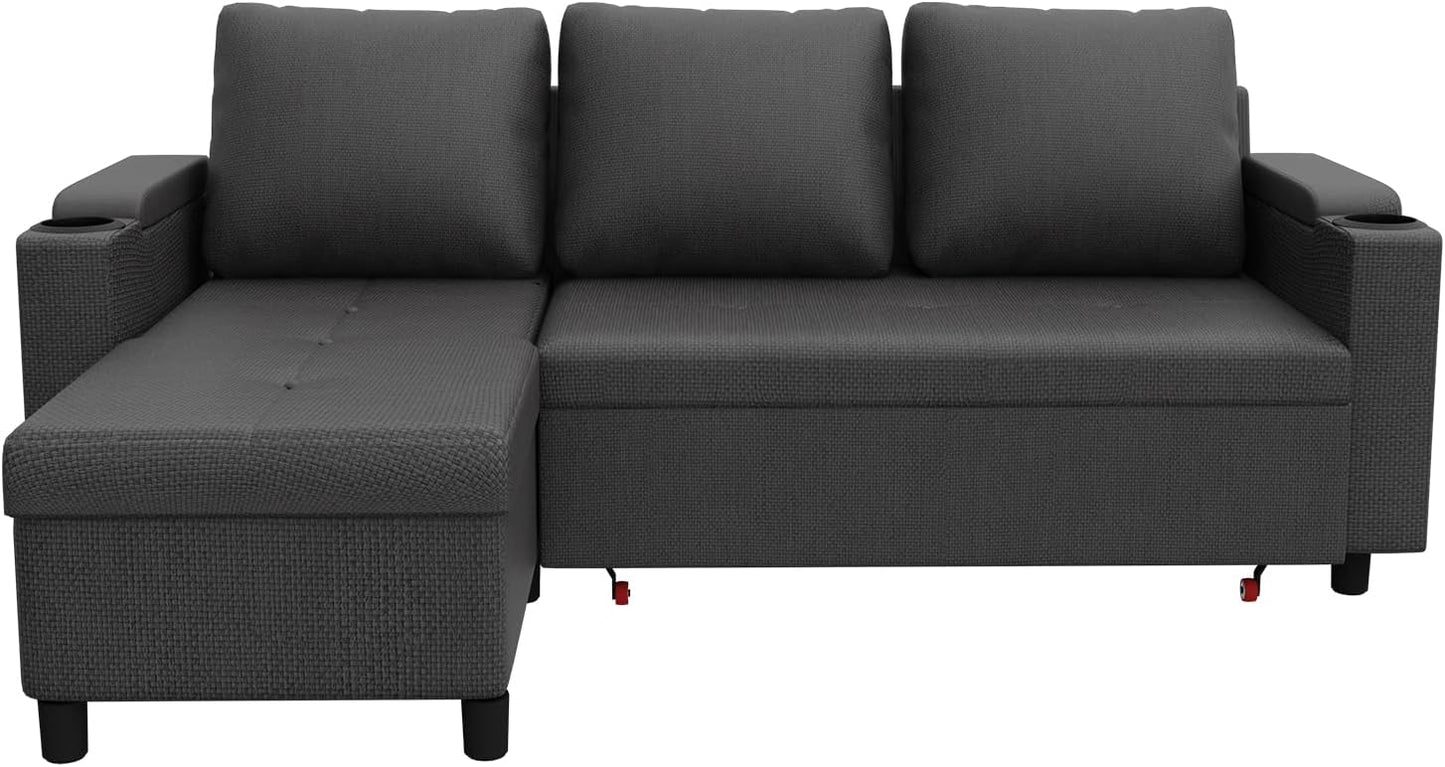 Devoko canapé angle convertible 3 places, chaise longue, rangement, anthracite