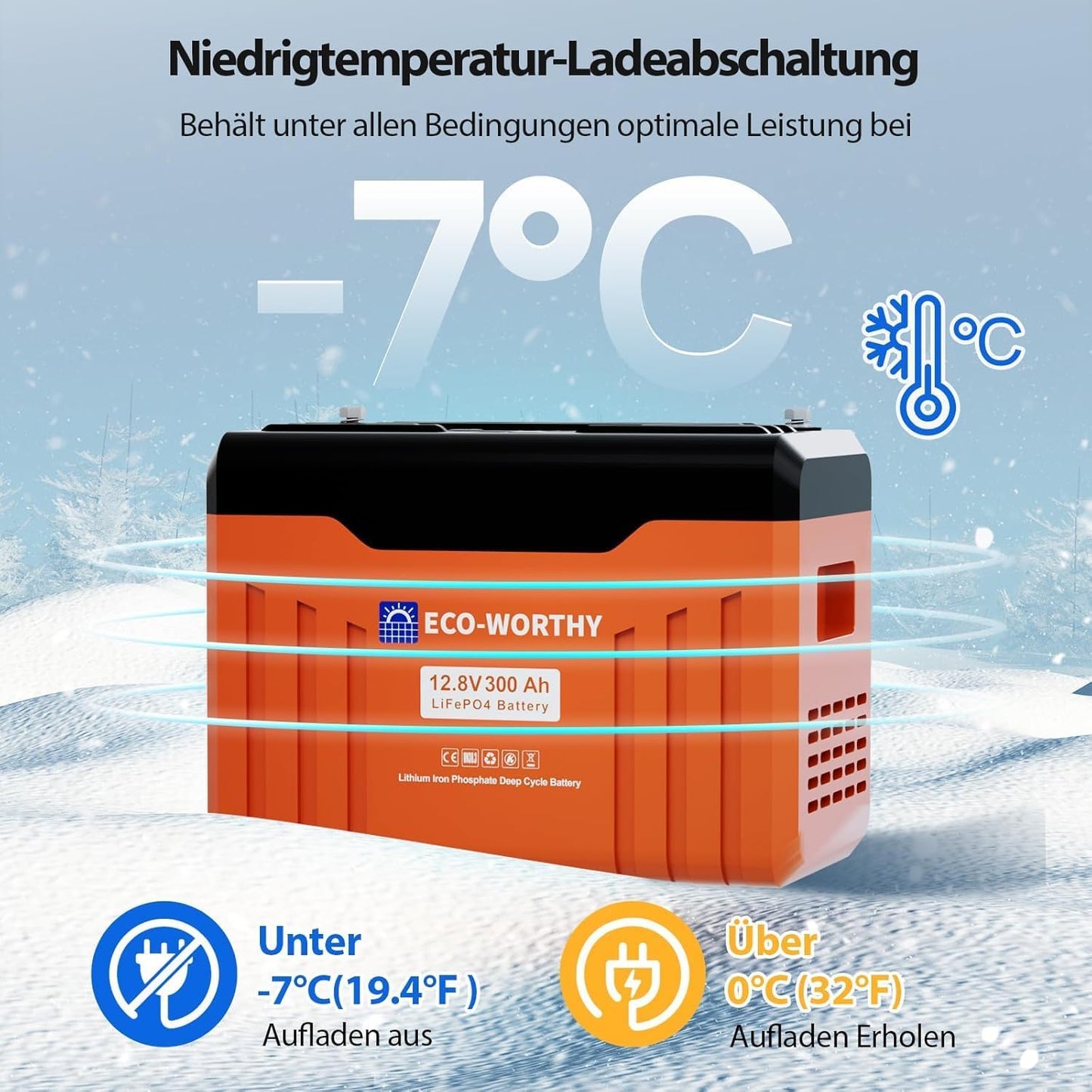 ECO-WORTHY batterie lithium 12V 300Ah LiFePO4, écran, 200A BMS, Bluetooth