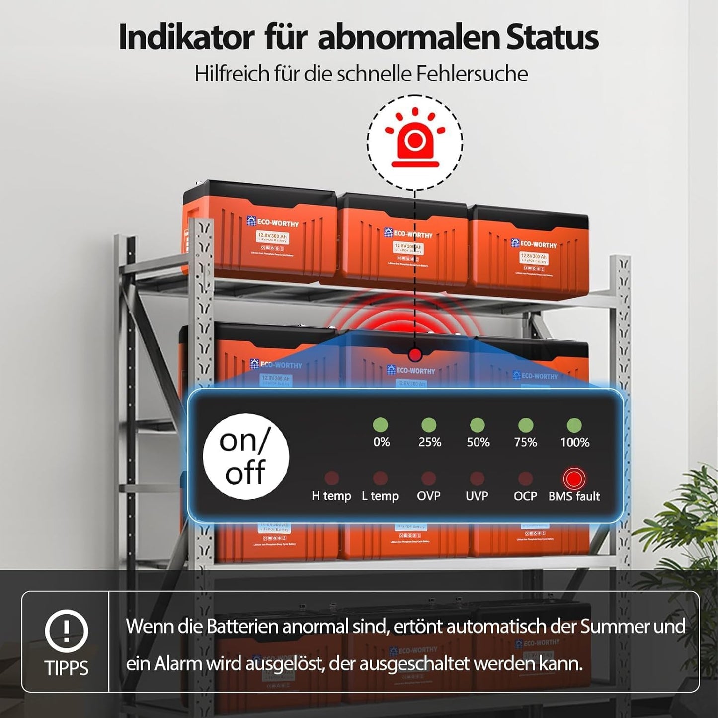 ECO-WORTHY batterie lithium 12V 300Ah LiFePO4, écran, 200A BMS, Bluetooth