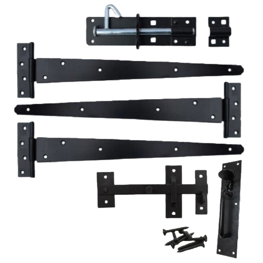 Kit de fixation pour portail latéral de jardin, 3 charnières en T, loquet Suffolk, jeu de boulons Brenton, noir