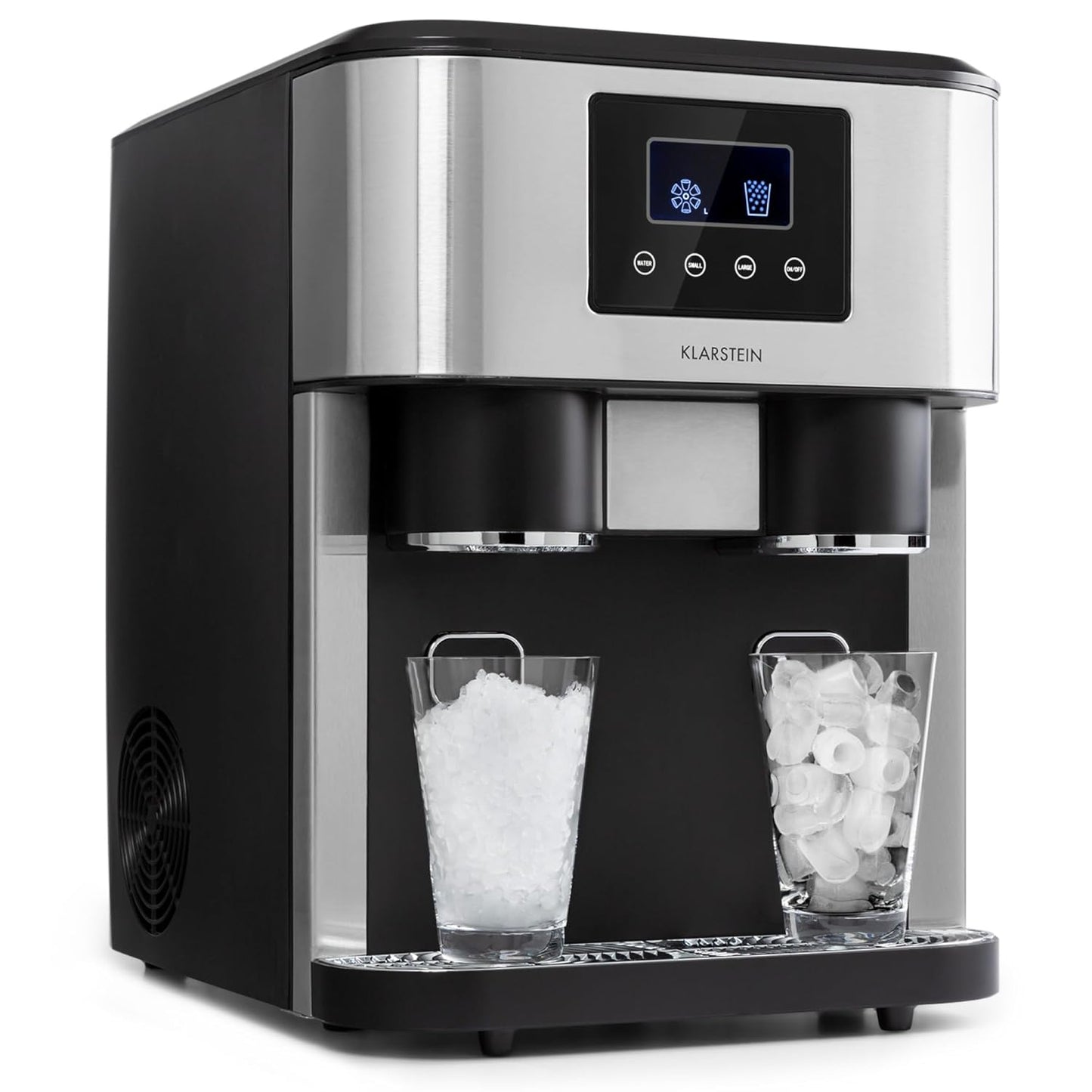 Klarstein machine glaçons 1.8L, 15kg/jour, concassés ou balles, alarme, nettoyage facile