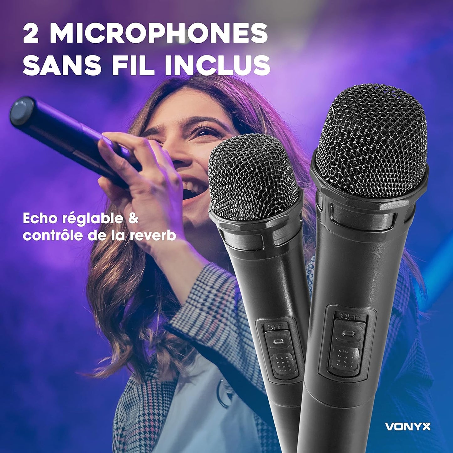 Vonyx VSA700 enceinte active 1000W, 15", BT, batterie, 8h autonomie, 2 micros
