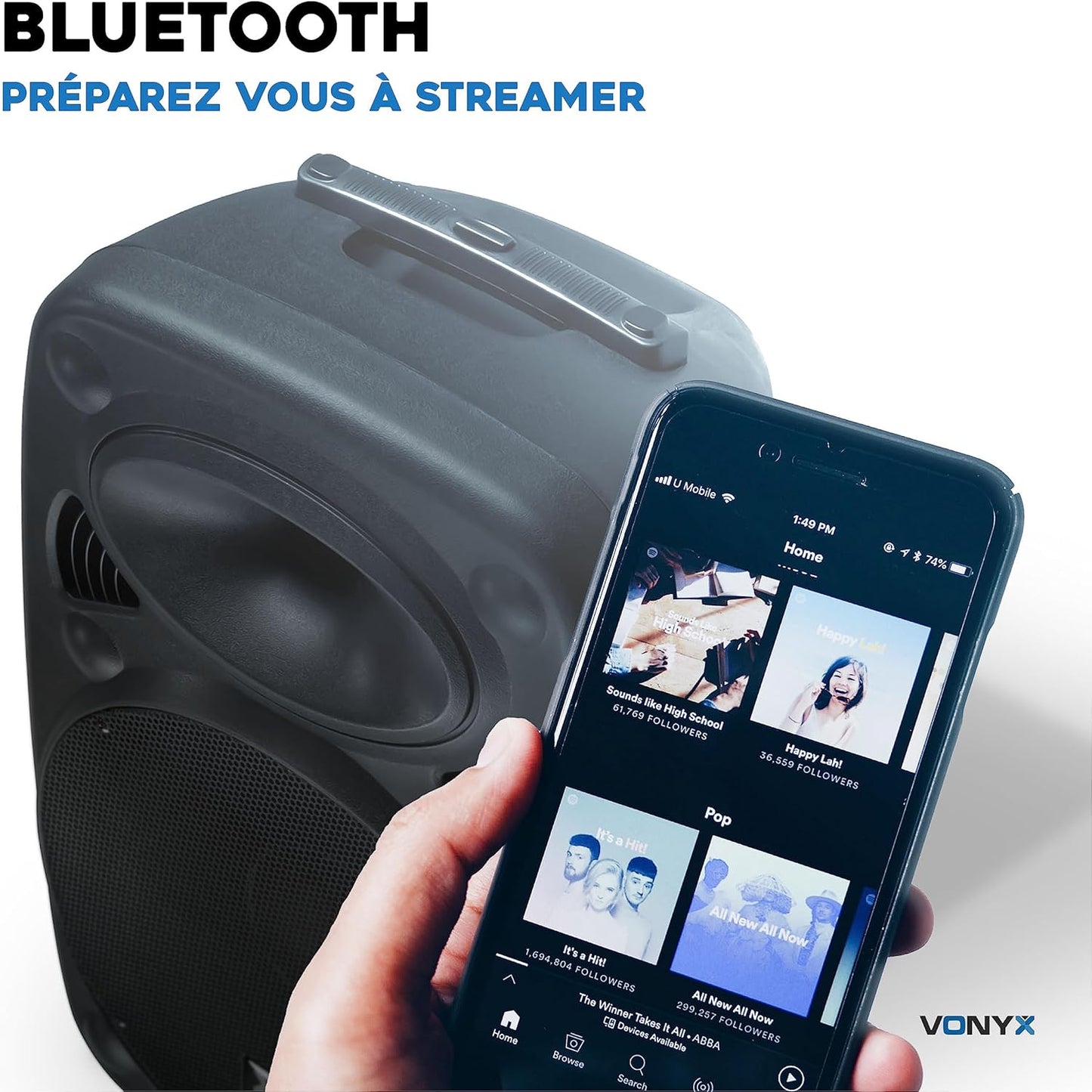 Vonyx Verve46 enceinte Bluetooth 1000W, 2 micros, roues, poignées, karaoké