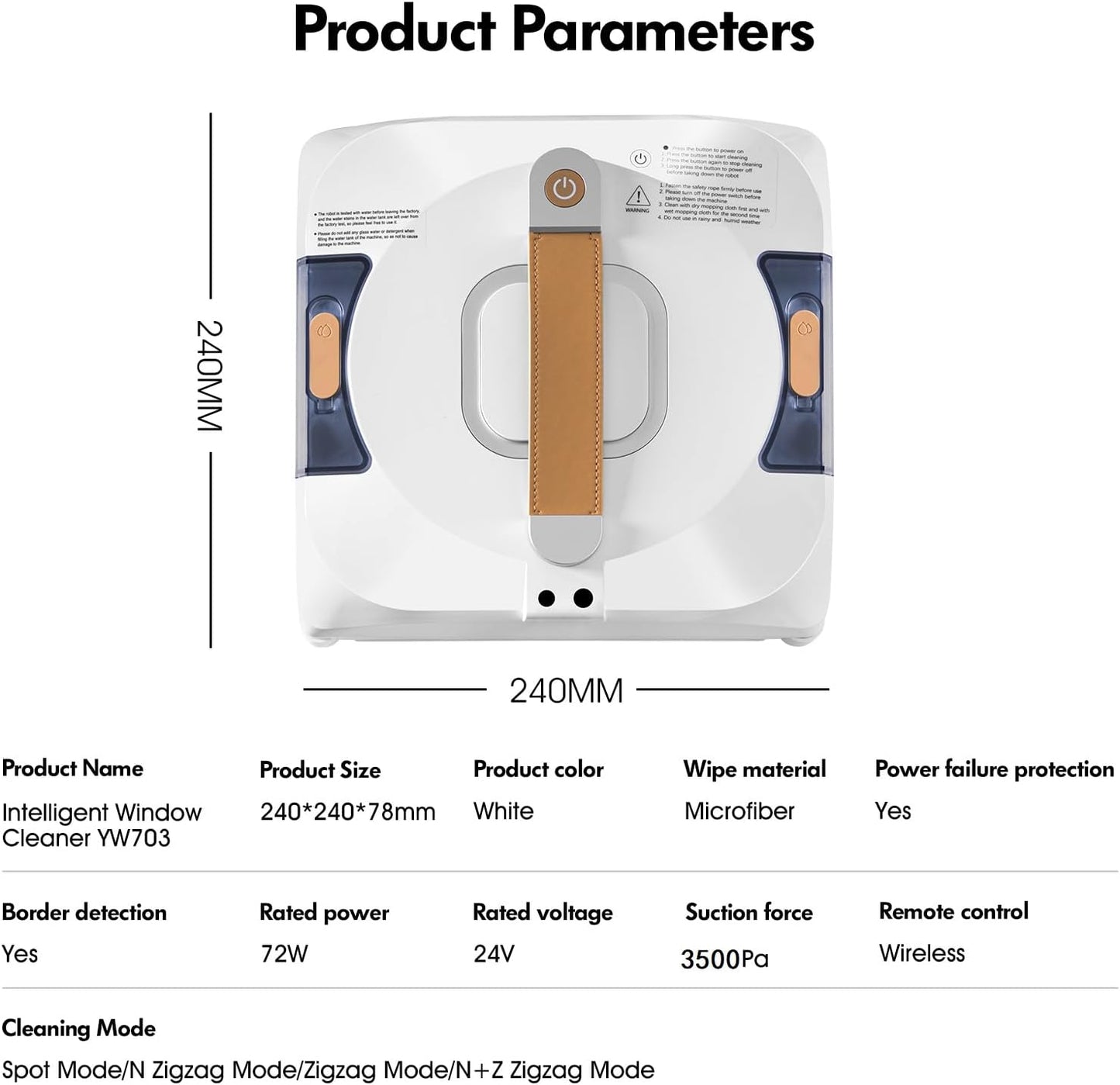 Robot laveur de vitre double pulvérisation, réservoir 110ml, intérieur/extérieur
