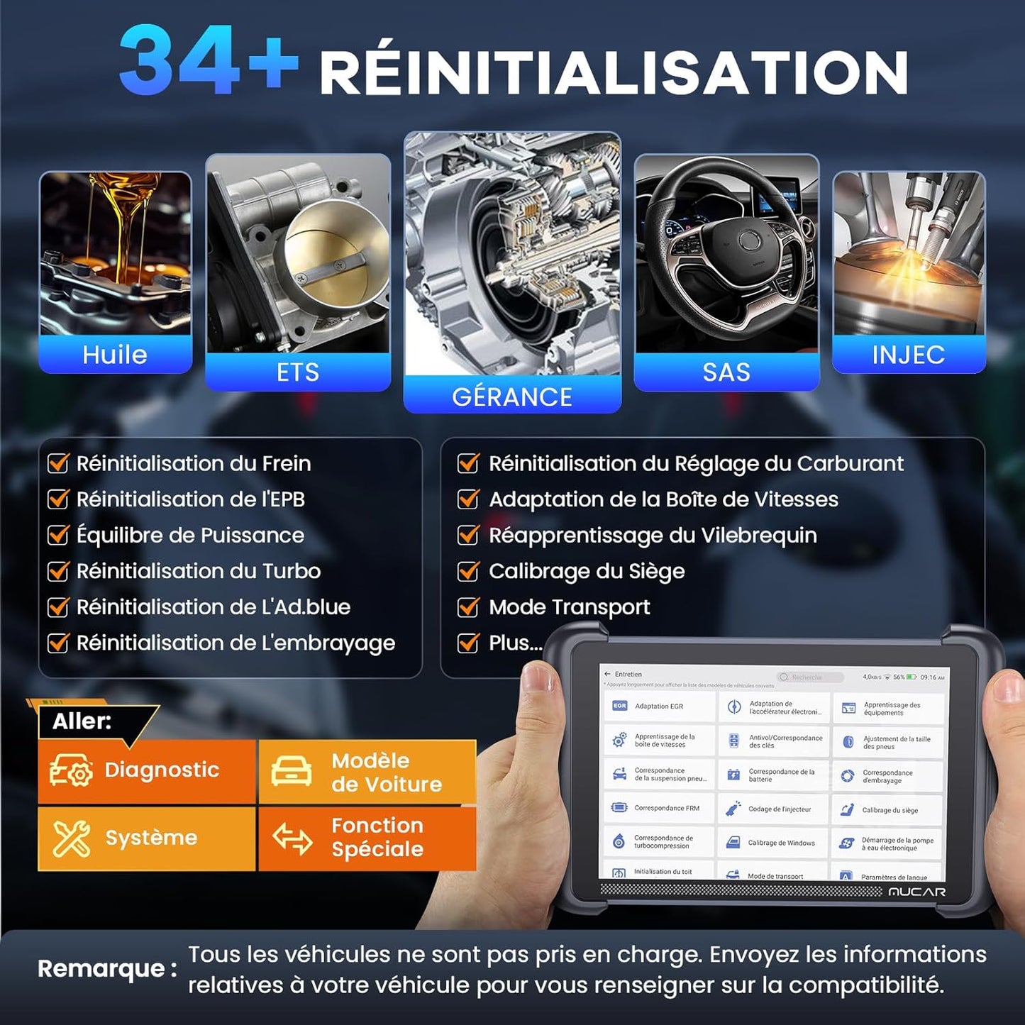 Mucar 892BT AI valise diagnostic auto, 34+ resets, bidirectionnelle, gratuit à vie