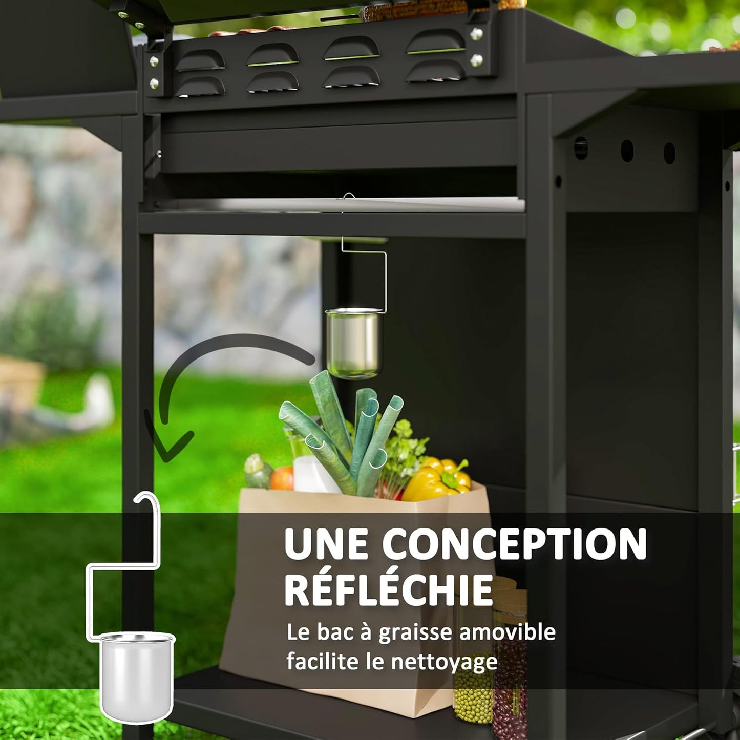 Outsunny barbecue gaz 3+1 brûleurs 9,5kW, jardin, chromé, roues, camping, noir