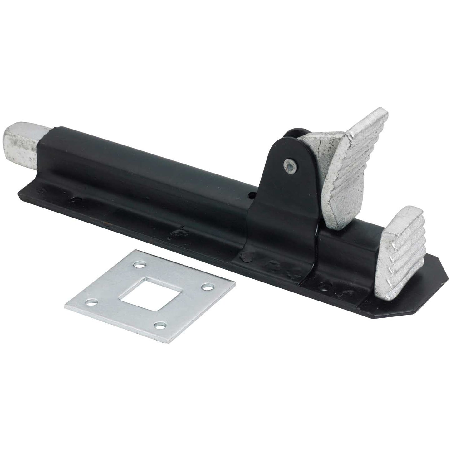 Verrou à pédale robuste de 200 mm pour portail de garage, abri de jardin, zinc noir