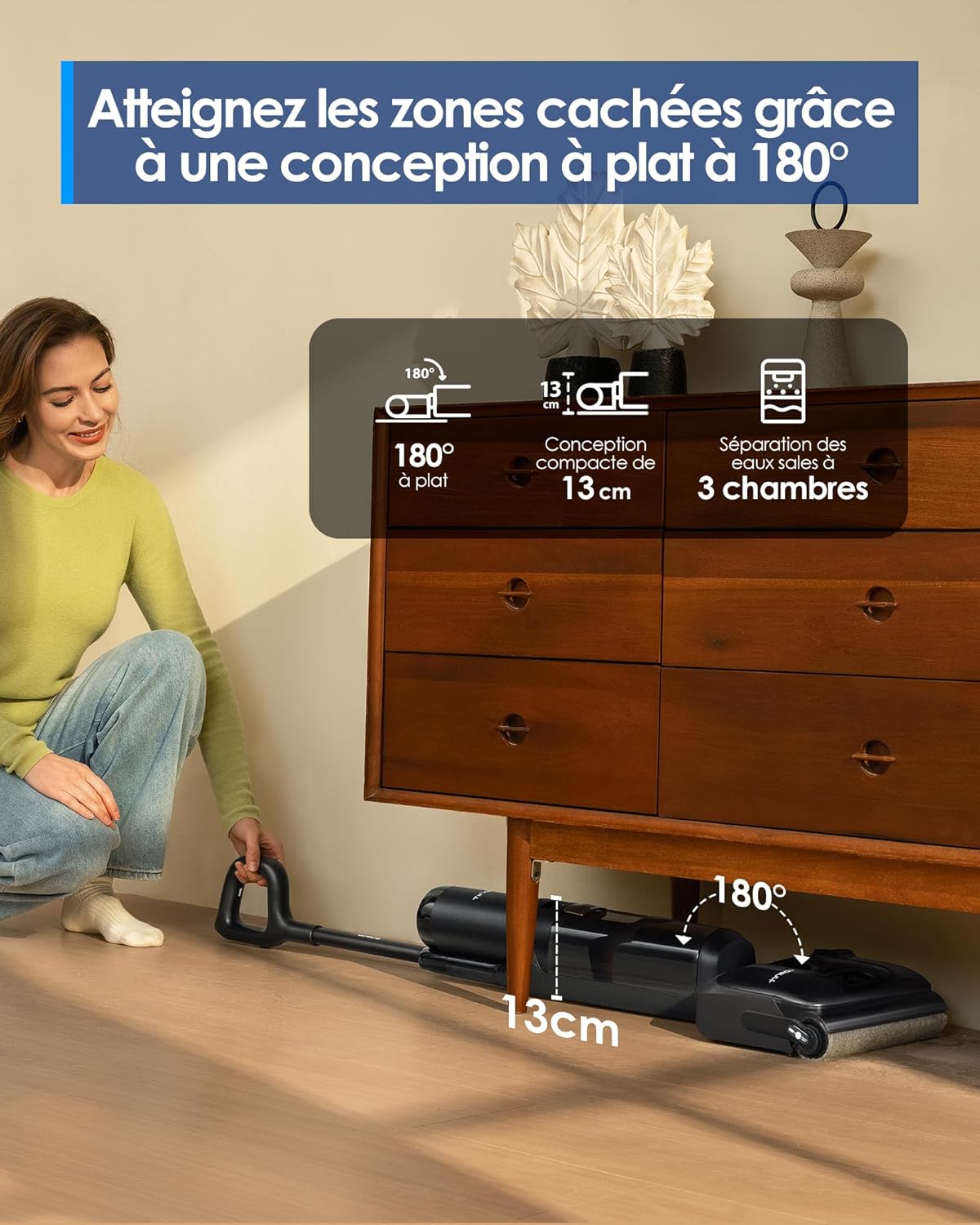 Tineco Floor One S7 Stretch aspirateur laveur, anti-emmêlage, 50min, auto-nettoyage