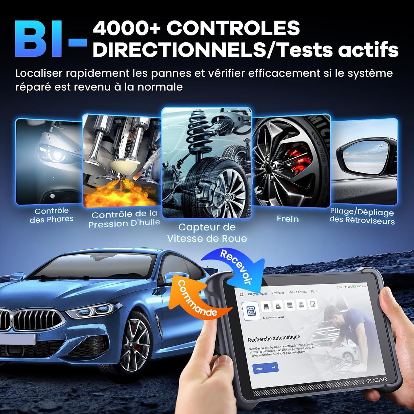 Mucar 892BT AI valise diagnostic auto, 34+ resets, bidirectionnelle, gratuit à vie