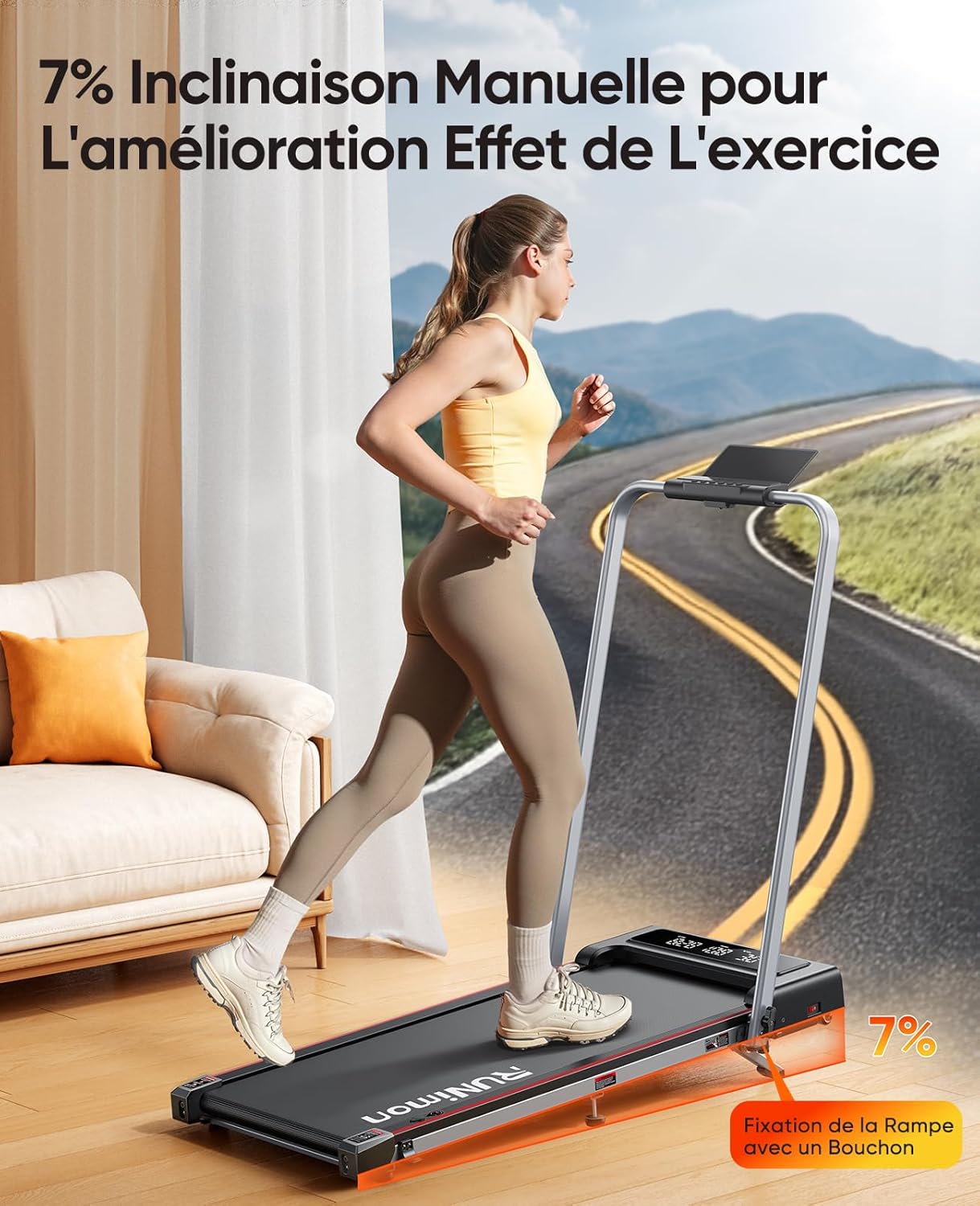 RUNIMON tapis 6-en-1, pliable, 12 km/h, 2.5HP, LED double, APP intelligente