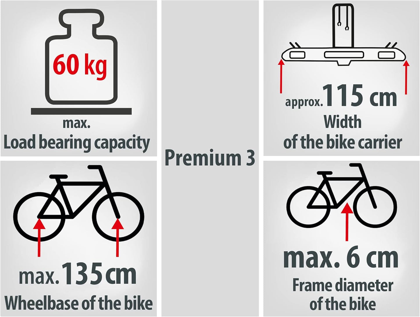 EUFAB porte-vélos Premium 11522 pour 3 vélos, attelage, pliable