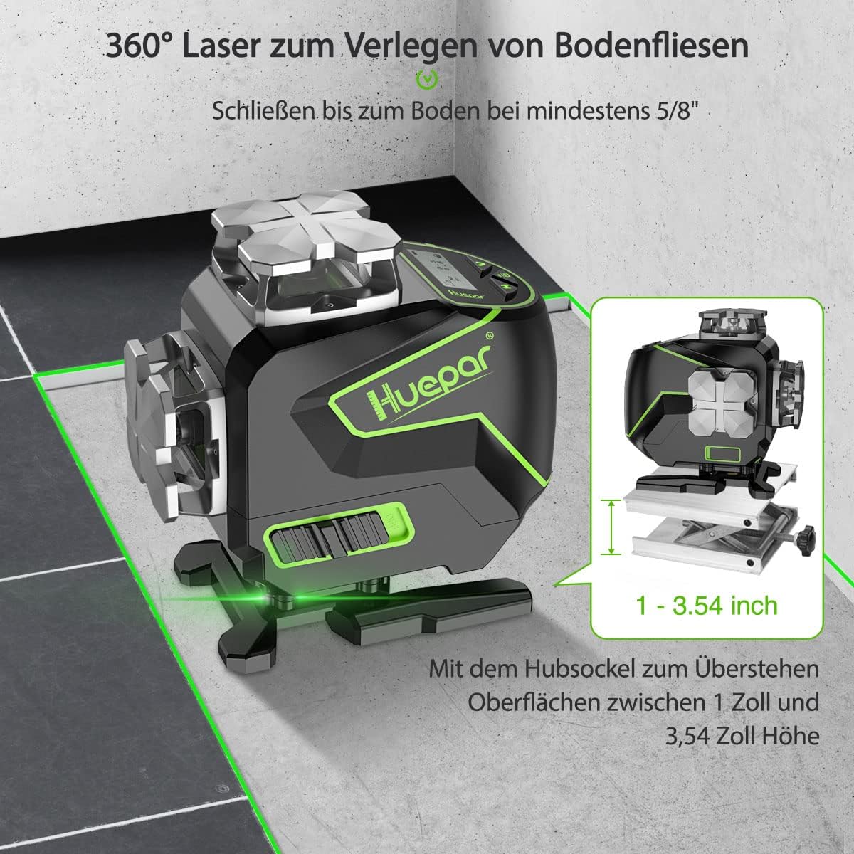 Huepar S04CG niveau laser LCD Bluetooth, vert, croisé, télécommande + mallette