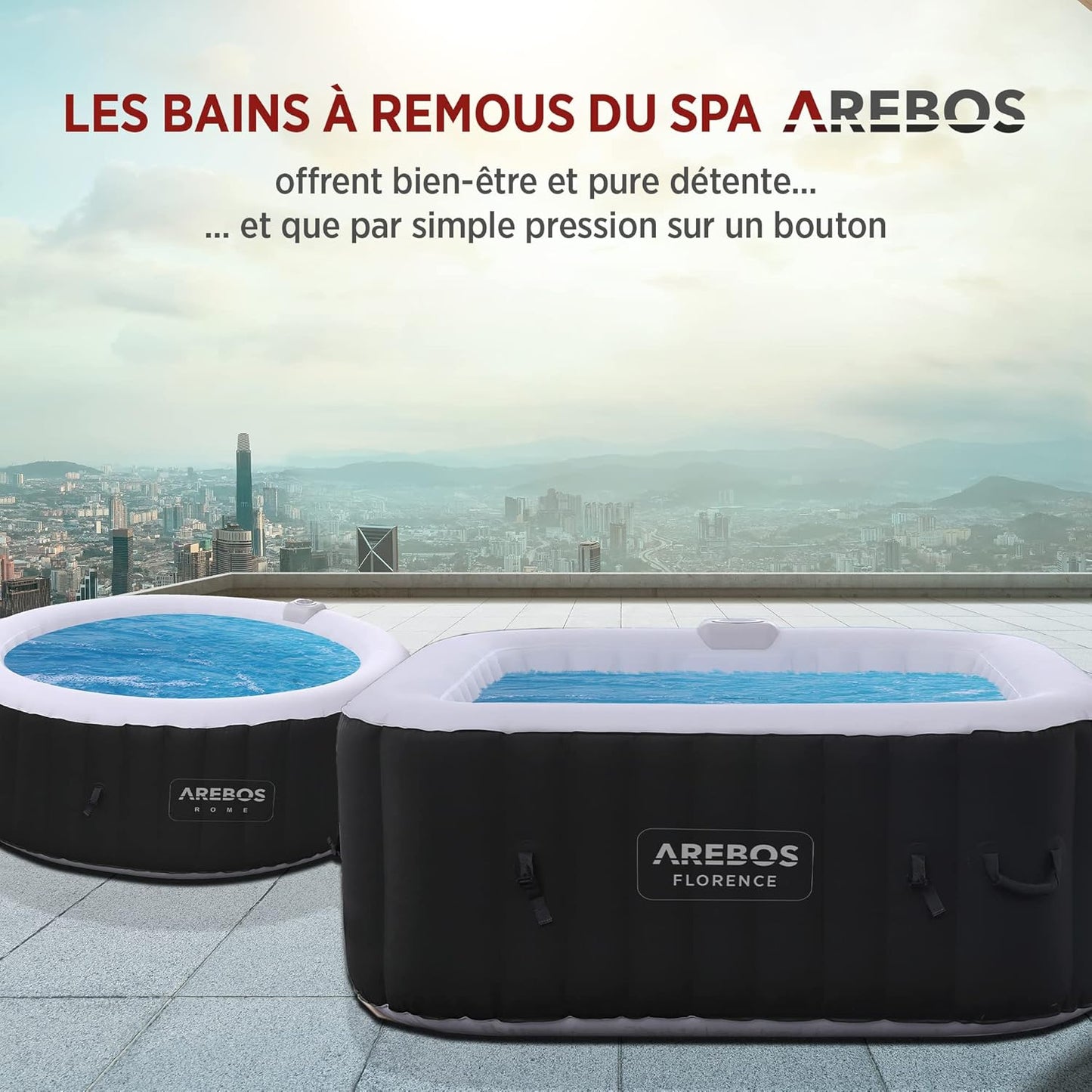 Arebos spa gonflable carré 154cm, 4 places, 100 jets, 600L, intérieur/extérieur