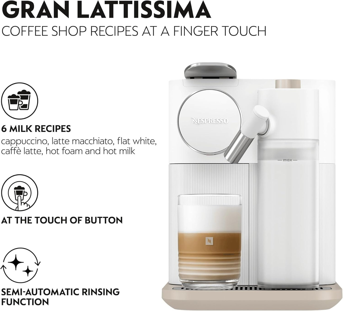 Nespresso EN640W Gran Lattissima, café + lait auto, 1400W, 19 bars, blanc