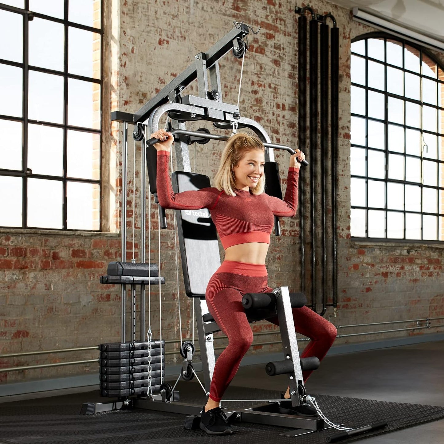 Tectake station musculation complète, cage traction, papillon, jambes, maison