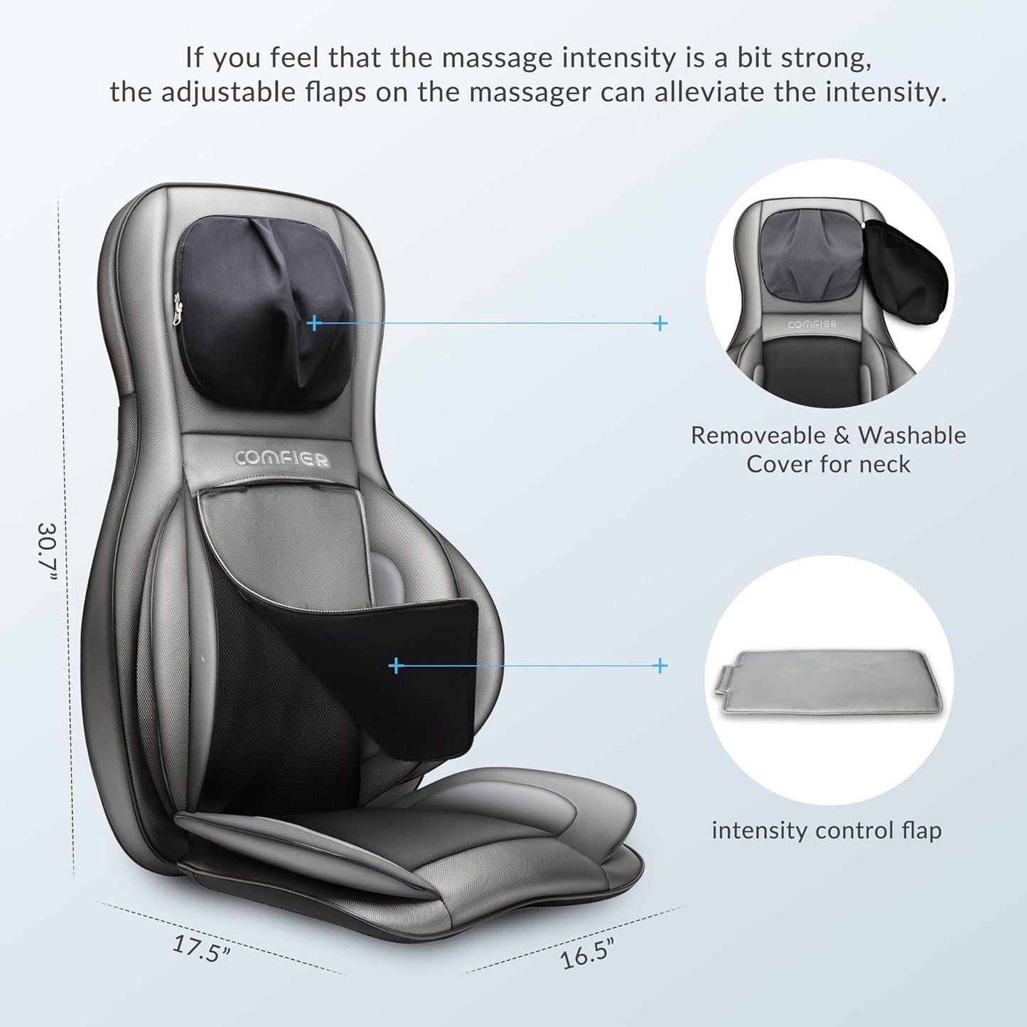 COMFIER siège massant Shiatsu dos & cou, 2D/3D, chaleur, compresse réglable