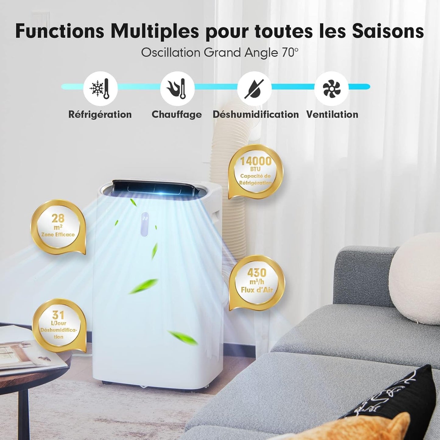 GOPLUS climatiseur mobile 14000BTU, 5-en-1, télécommande, R290, pour 40㎡