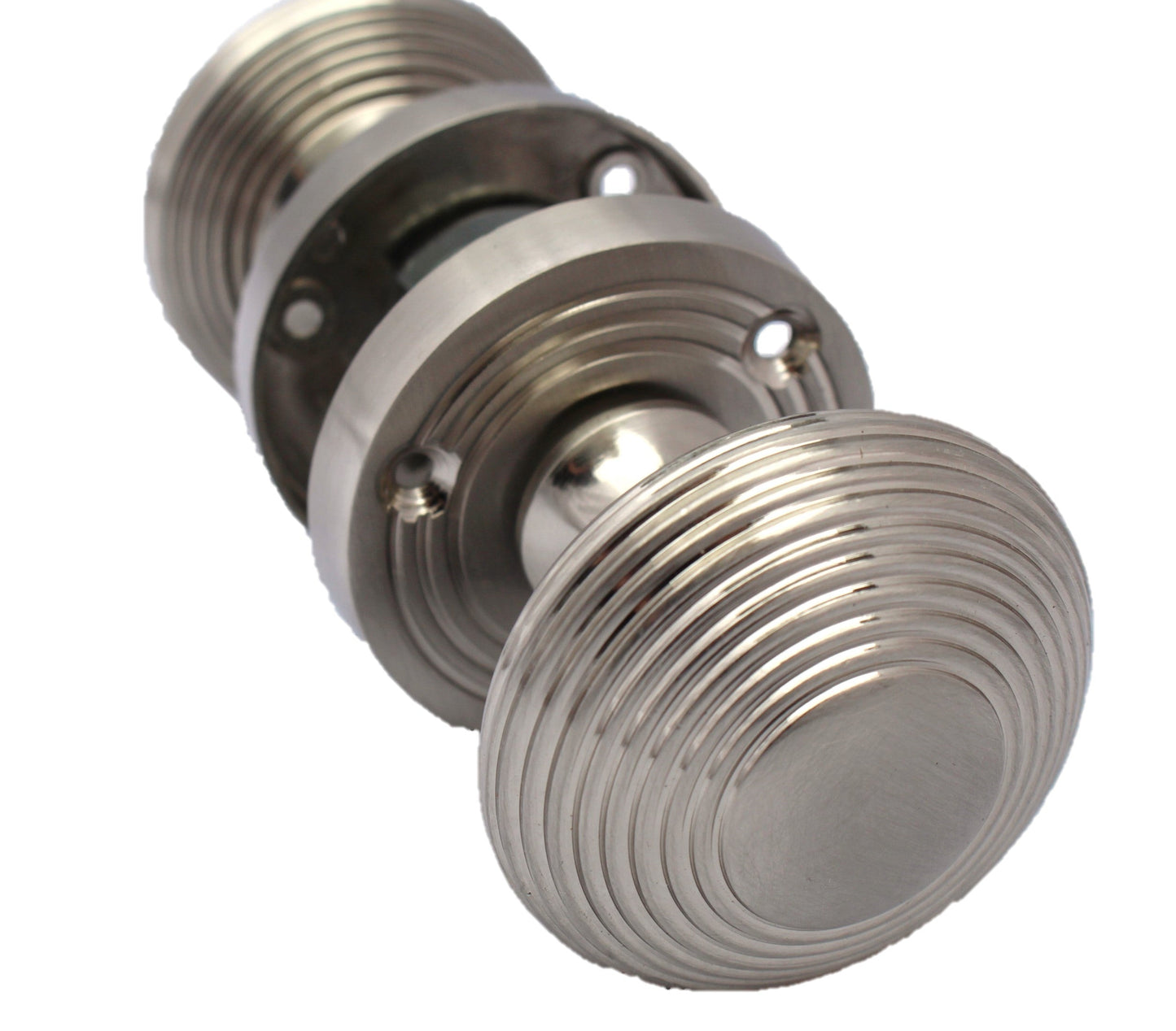 Boutons de porte ronds cannelés à mortaise - Satin 56 mm