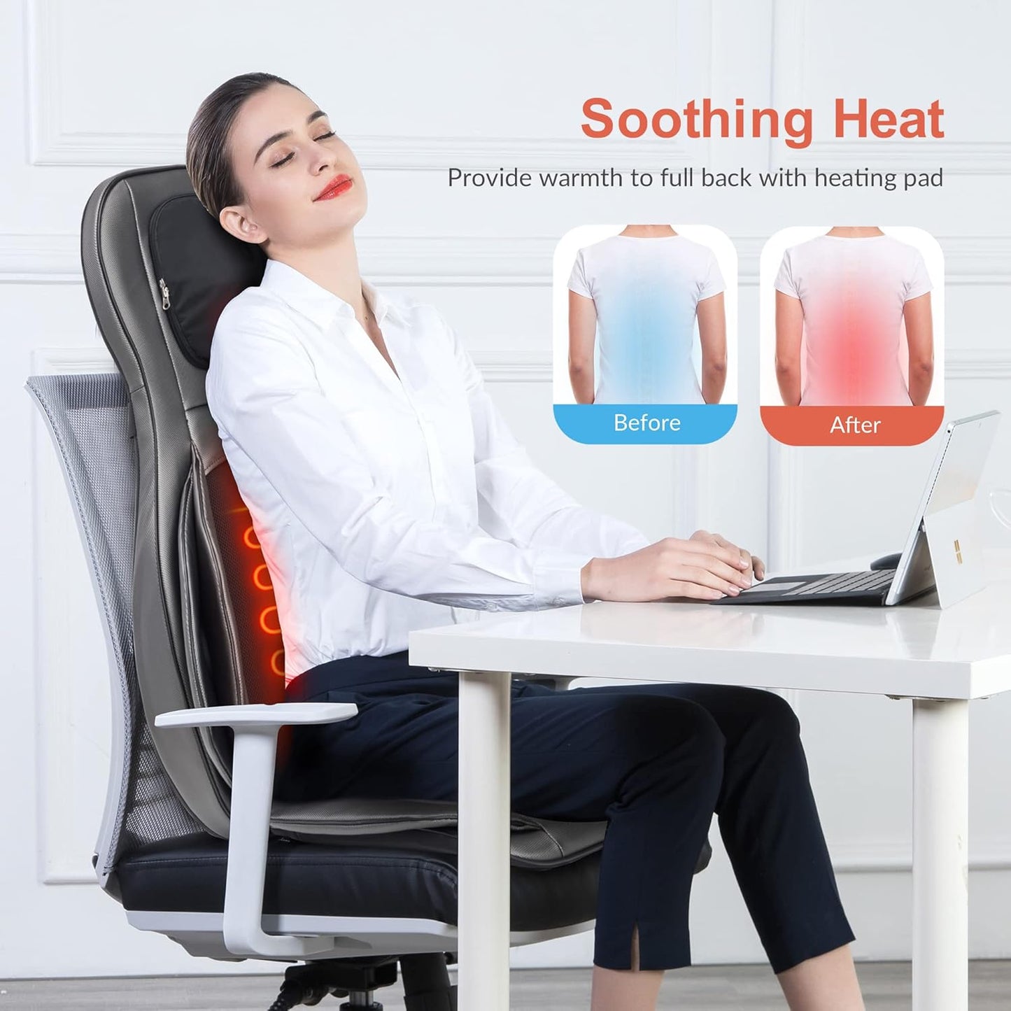 COMFIER siège massant Shiatsu dos & cou, 2D/3D, chaleur, compresse réglable