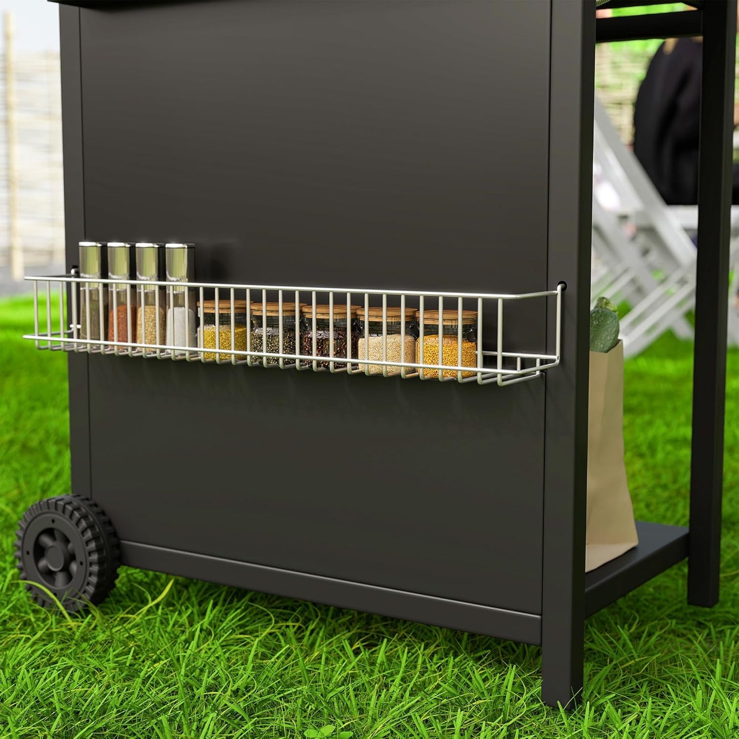 Outsunny barbecue gaz 3+1 brûleurs 9,5kW, jardin, chromé, roues, camping, noir