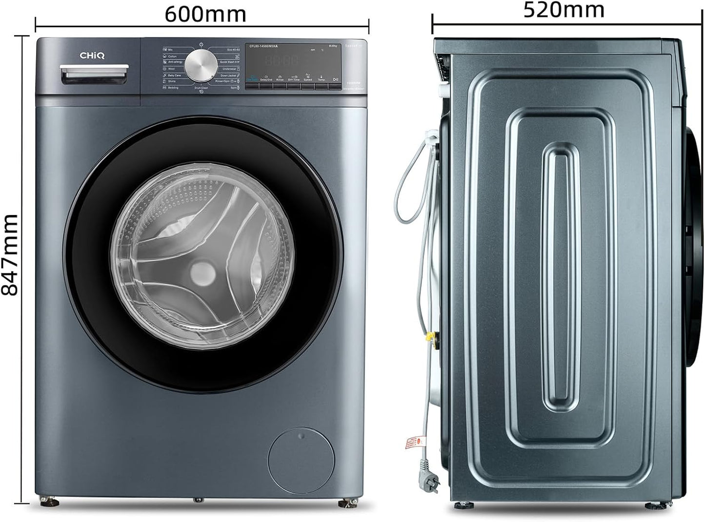 CHiQ lave-linge CFL80-14586IM3XA 8kg, moteur inverter, IA, vapeur, 1400tr/min