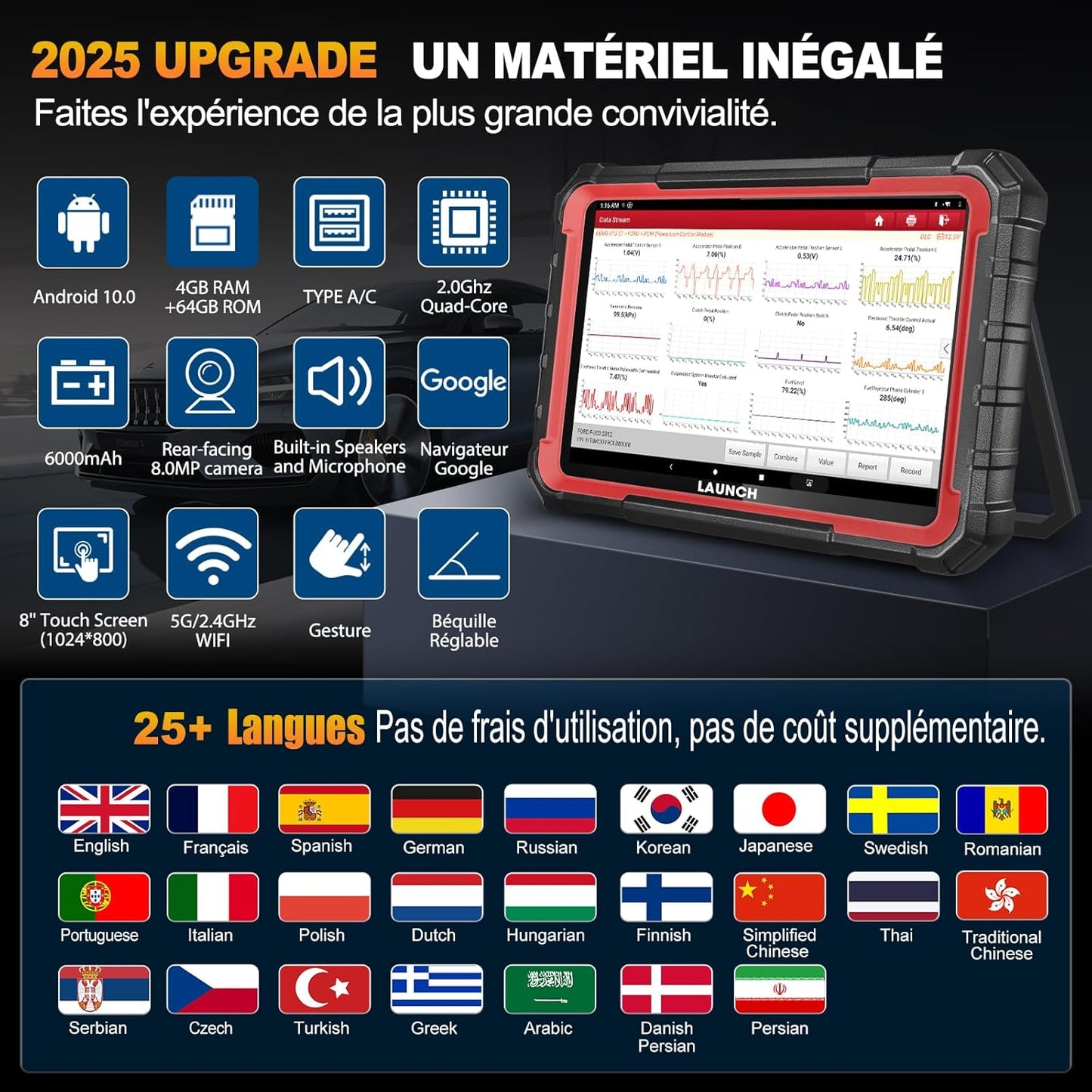 LAUNCH X431 Pro Elite valise OBD2, bi-directionnel, 38+ resets, ECU en ligne