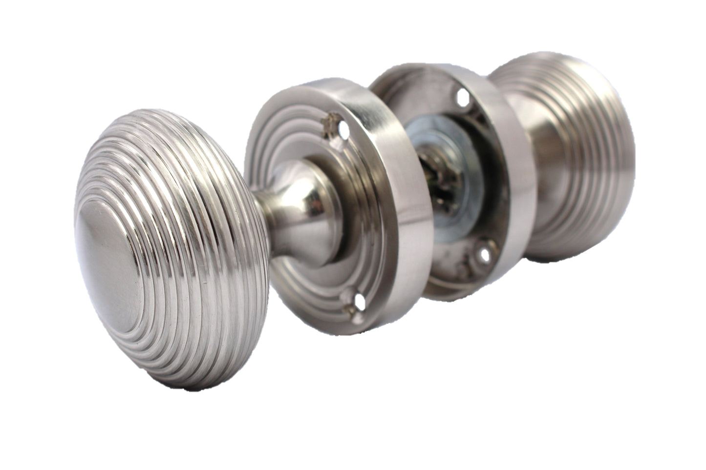 Boutons de porte ronds cannelés à mortaise - Satin 56 mm