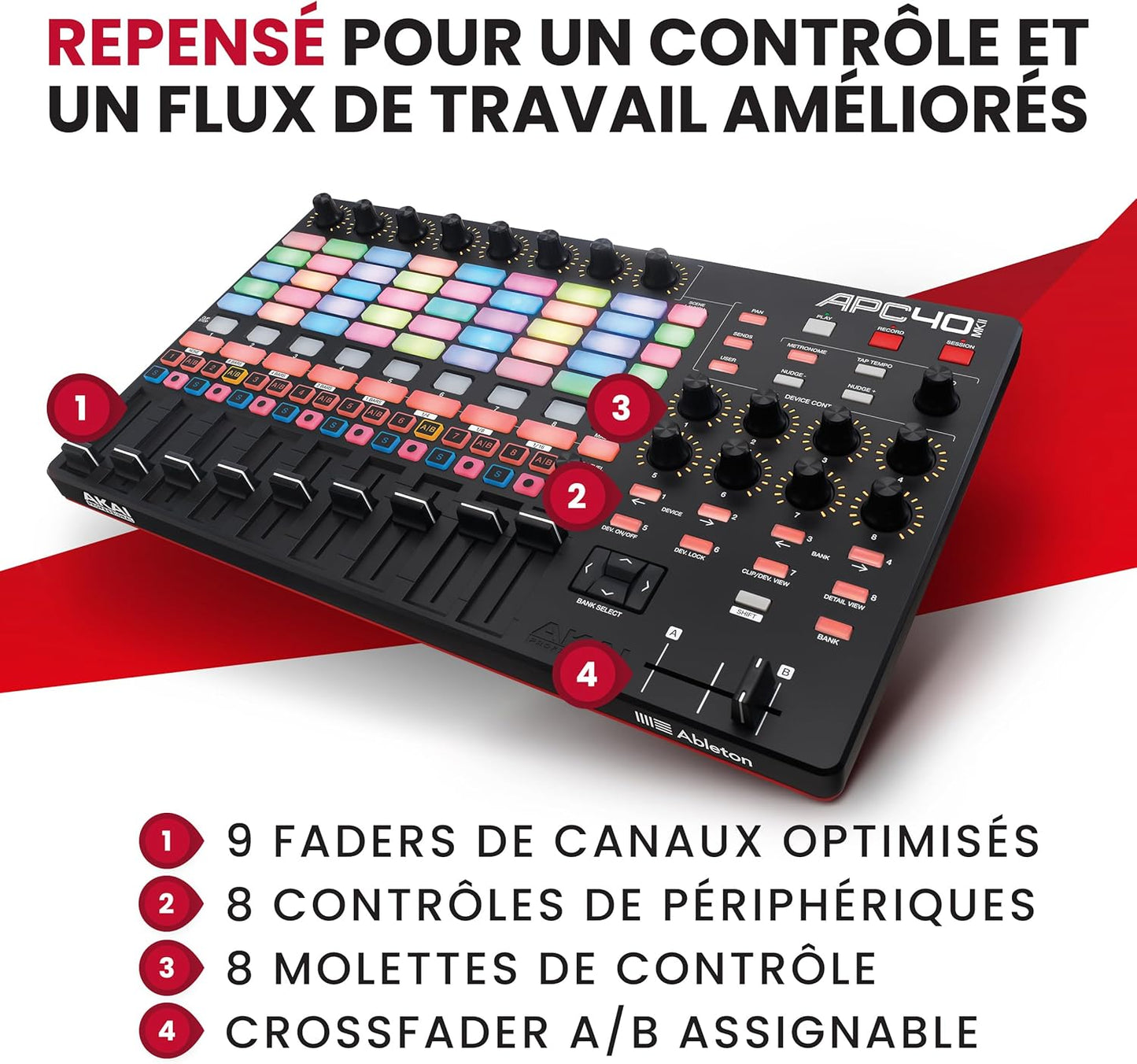 Akai APC40 MKII contrôleur MIDI USB Ableton Live, 5x8 pads, faders, logiciels