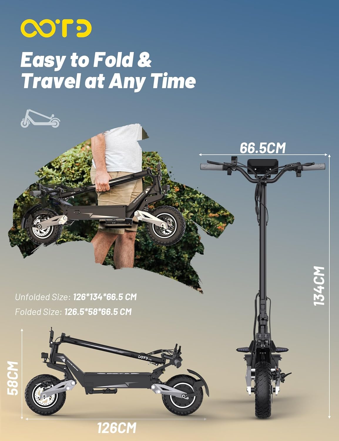 OOTD T10 trottinette électrique 11", moteur 900W, 30–49km, double suspension