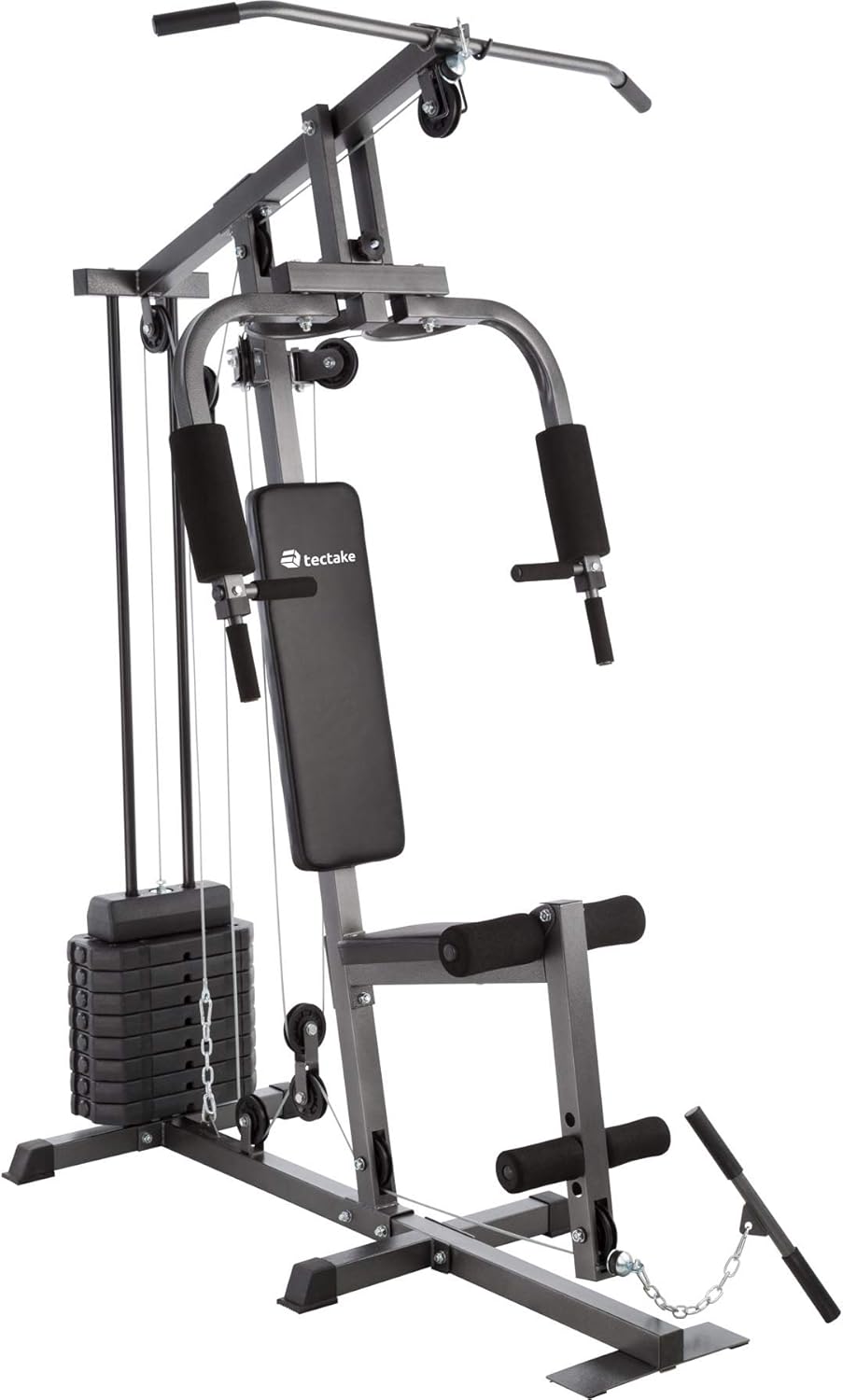 Tectake station musculation complète, cage traction, papillon, jambes, maison