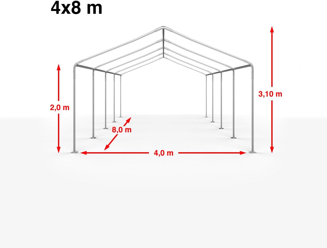 Tente réception PVC solide 4x8m, bâche 600N, montage rapide