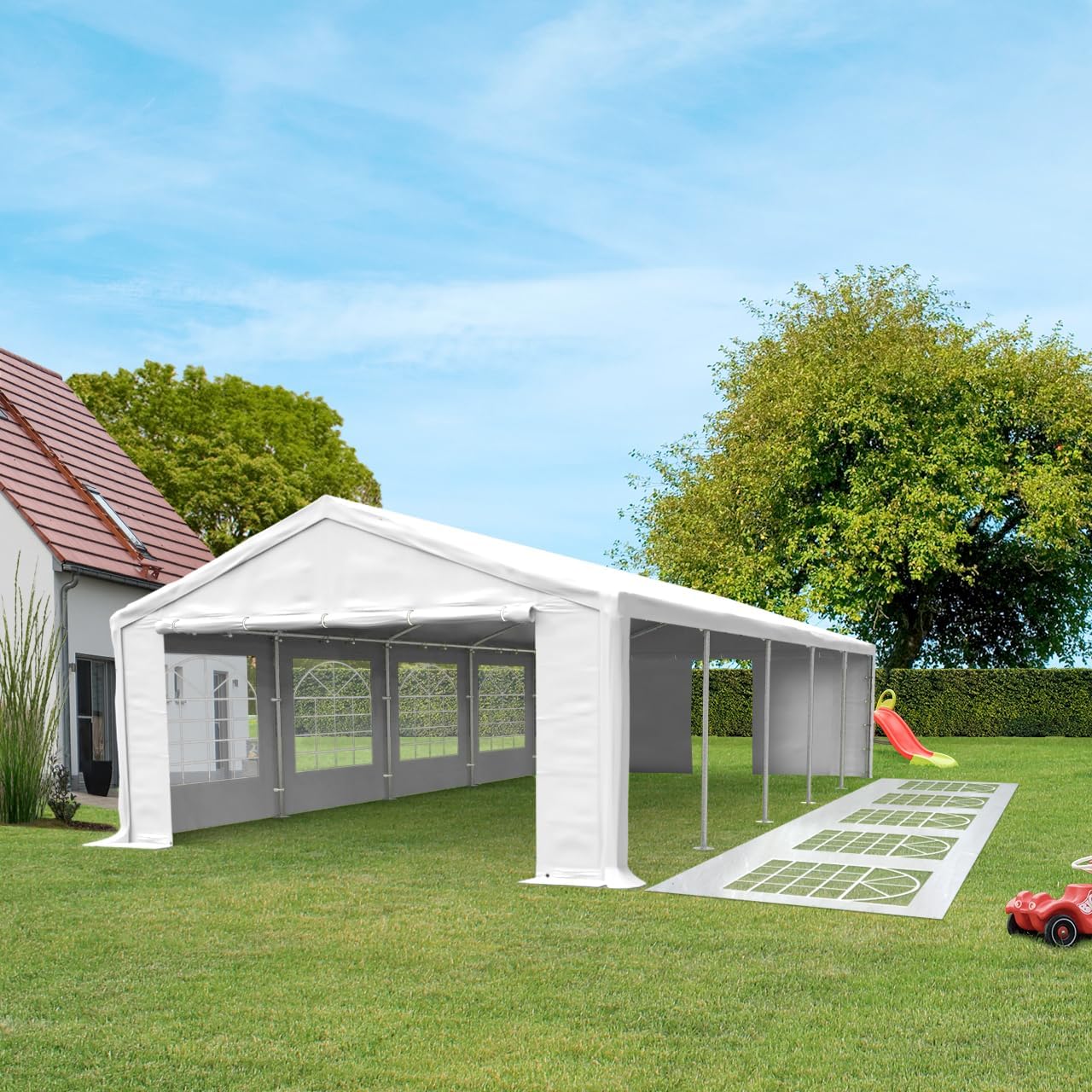 Tente réception PVC solide 4x8m, bâche 600N, montage rapide