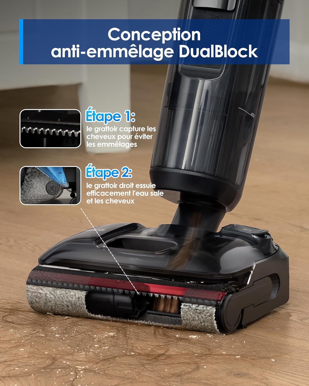 Tineco Floor One S7 Stretch aspirateur laveur, anti-emmêlage, 50min, auto-nettoyage