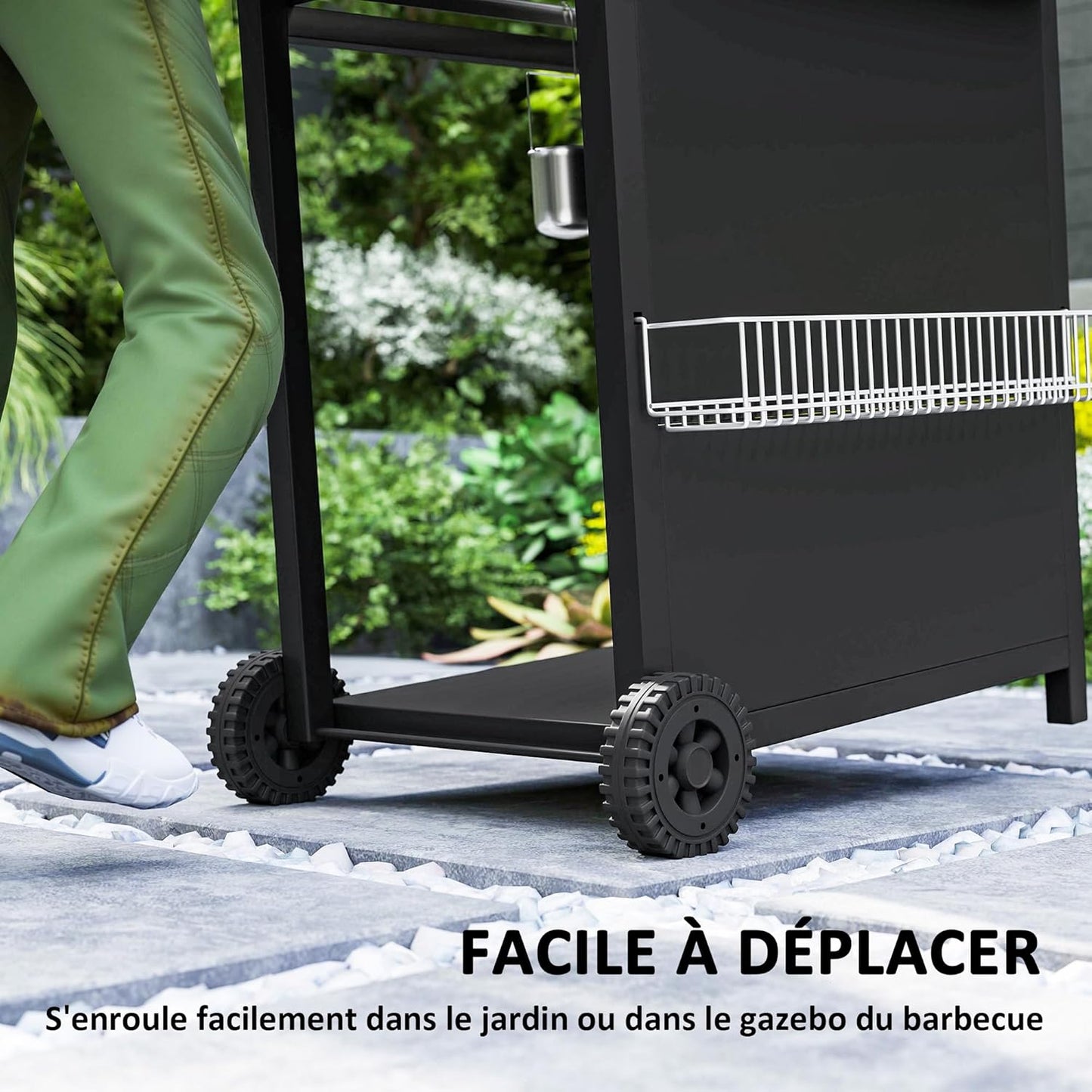 Outsunny barbecue gaz 3+1 brûleurs 9,5kW, jardin, chromé, roues, camping, noir