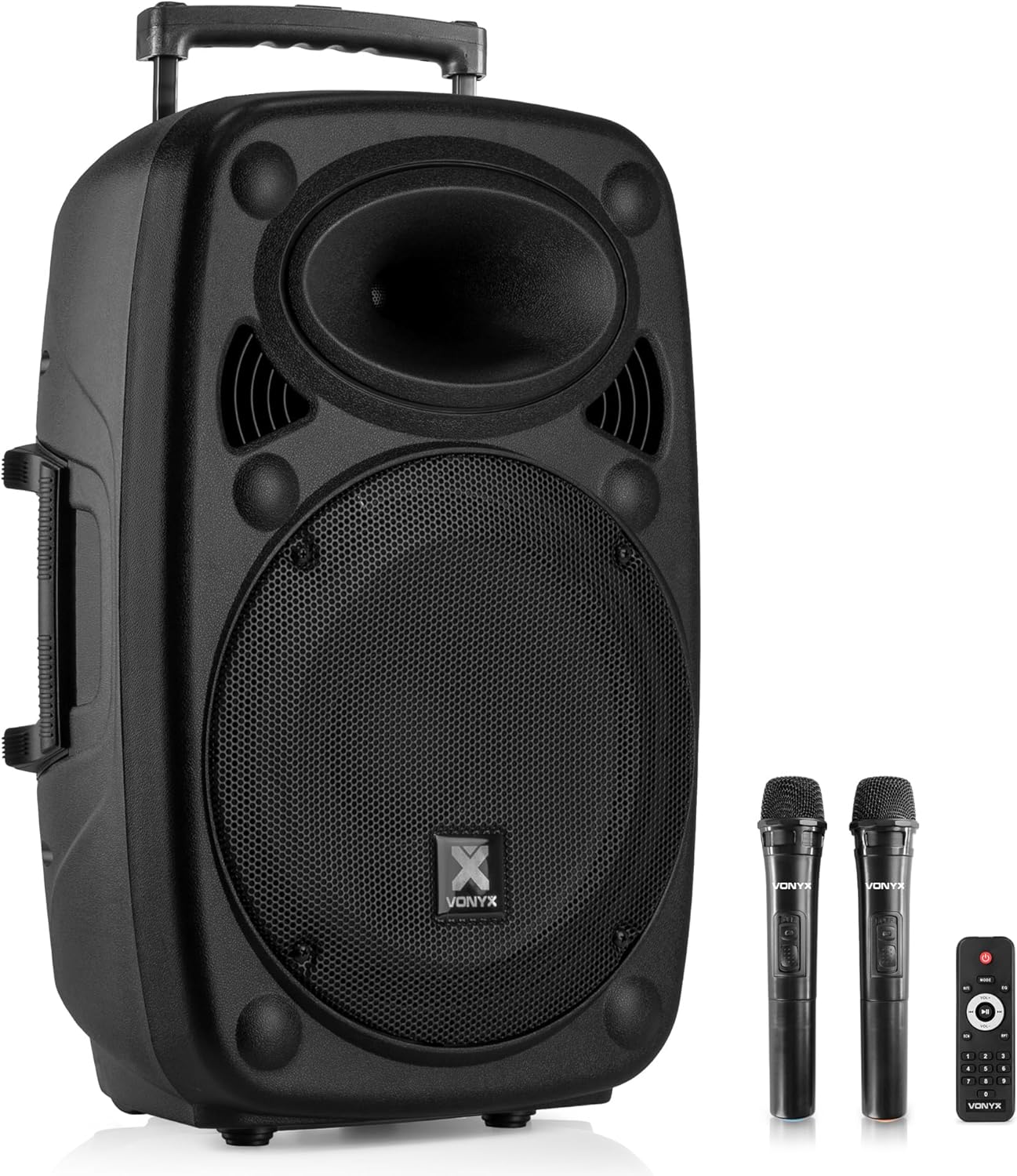 Vonyx Verve46 enceinte Bluetooth 1000W, 2 micros, roues, poignées, karaoké