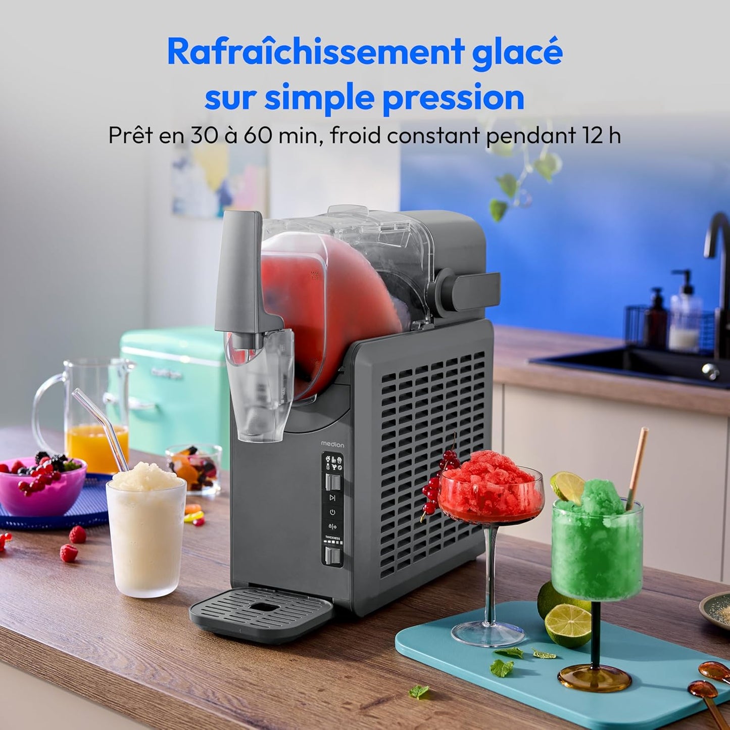 MEDION machine à granité MD12090, 2,6L, 5 modes, compresseur, 30–60 min