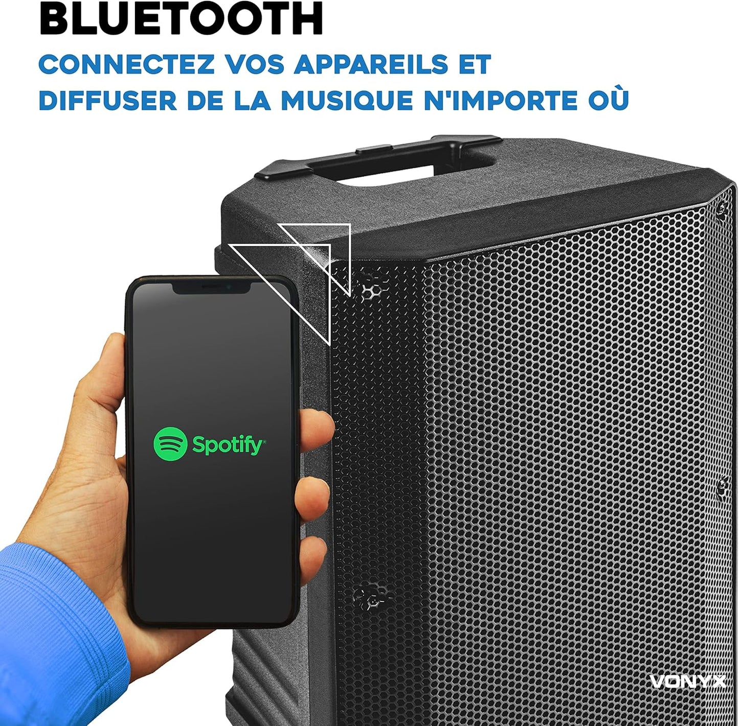 Vonyx VSA700 enceinte active 1000W, 15", BT, batterie, 8h autonomie, 2 micros
