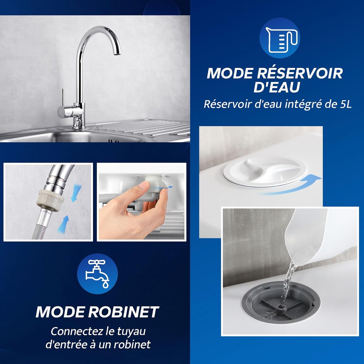 AIRMSEN mini lave-vaisselle 5+1 programmes, 5L, tactile, LED, blanc/noir