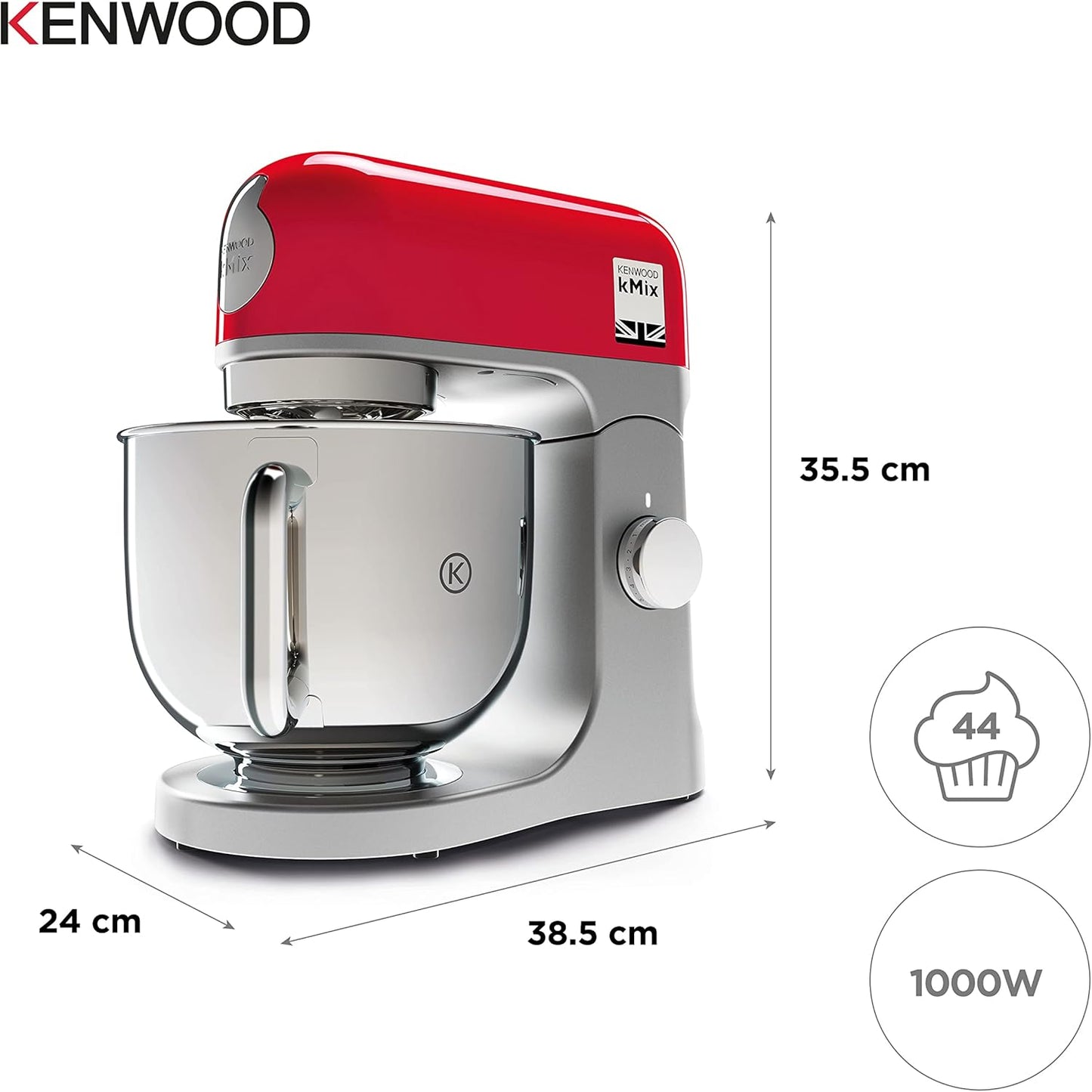 Kenwood KMX750RD robot pâtissier 1000W, bol 5L, rouge