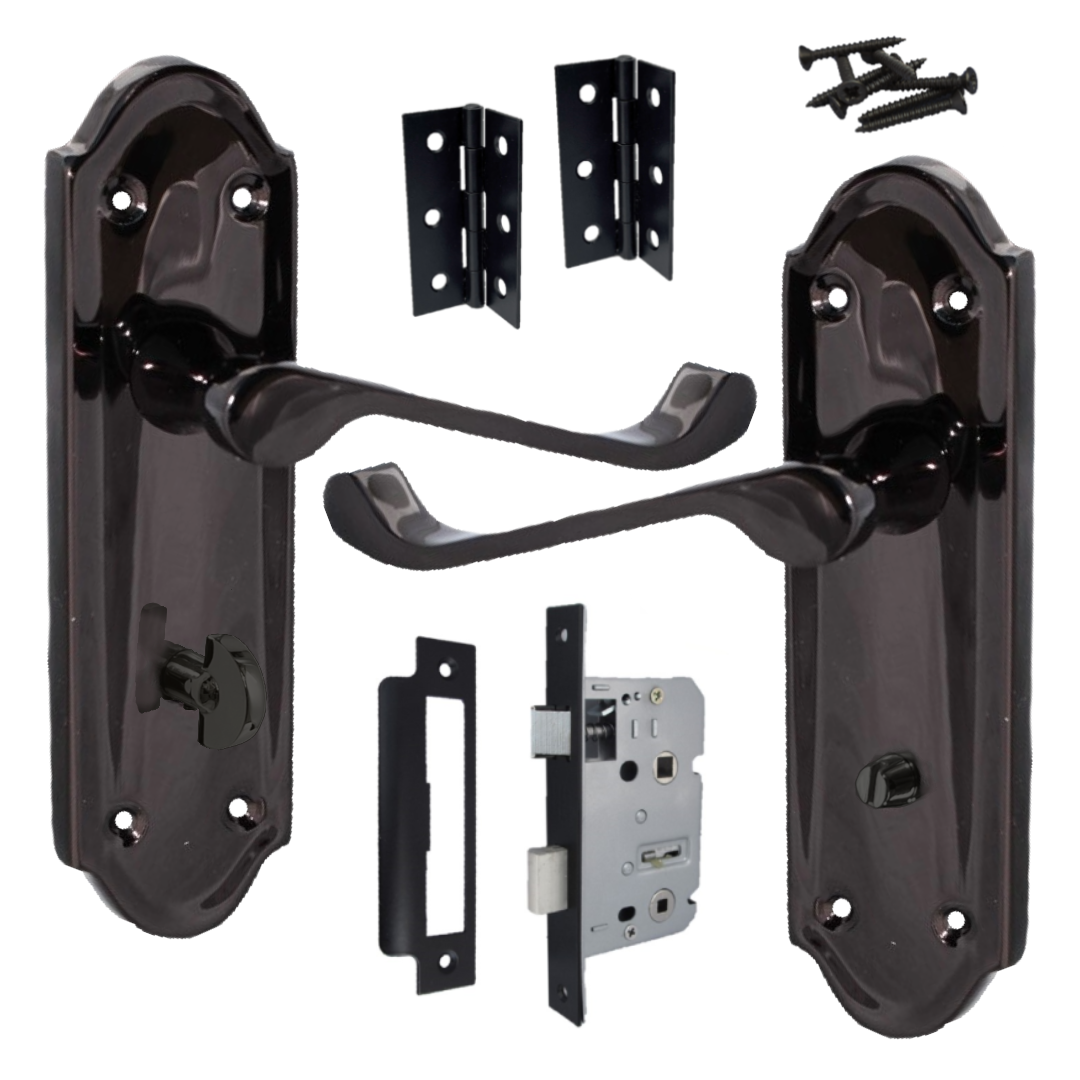 Poignée de porte Ashford pour salle de bain, levier à défilement, nickel noir, charnières pour salle de bain