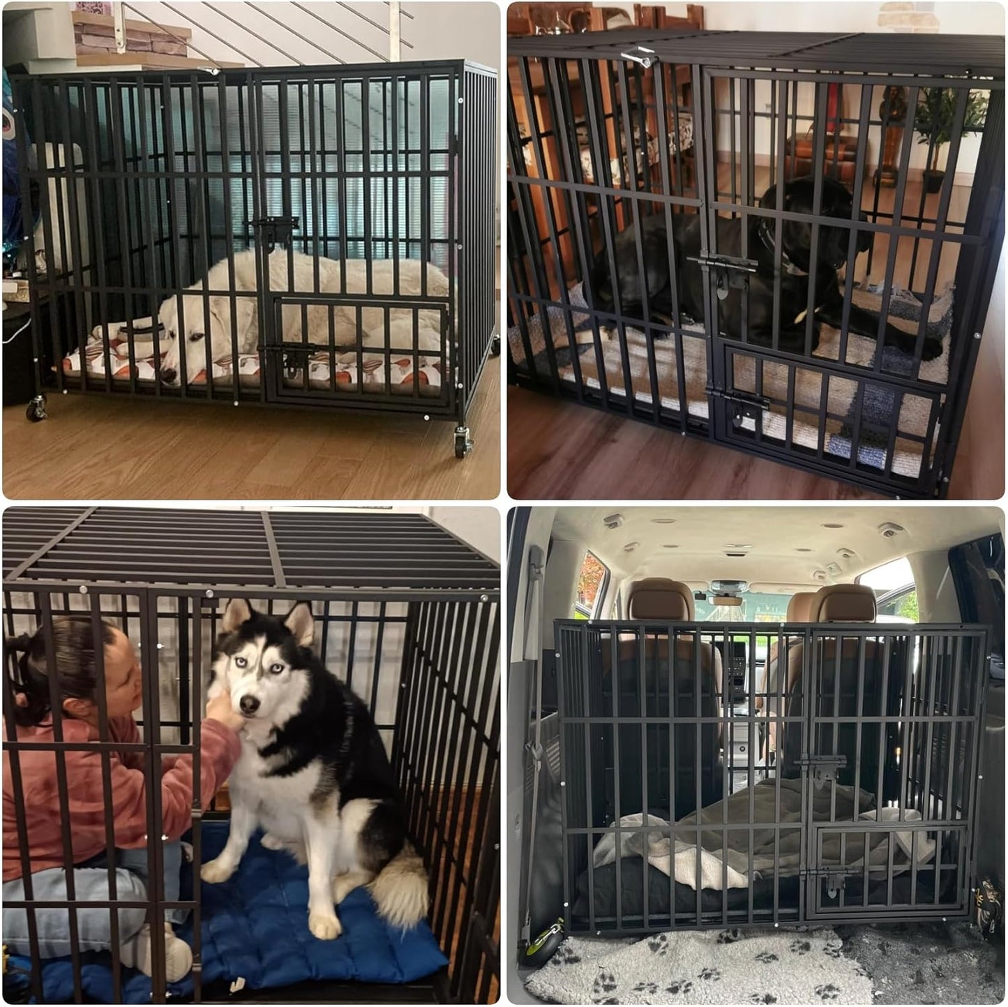 BingoPaw cage chien XXL 117x96x84cm métal avec roulettes, 3 portes, plateau amovible
